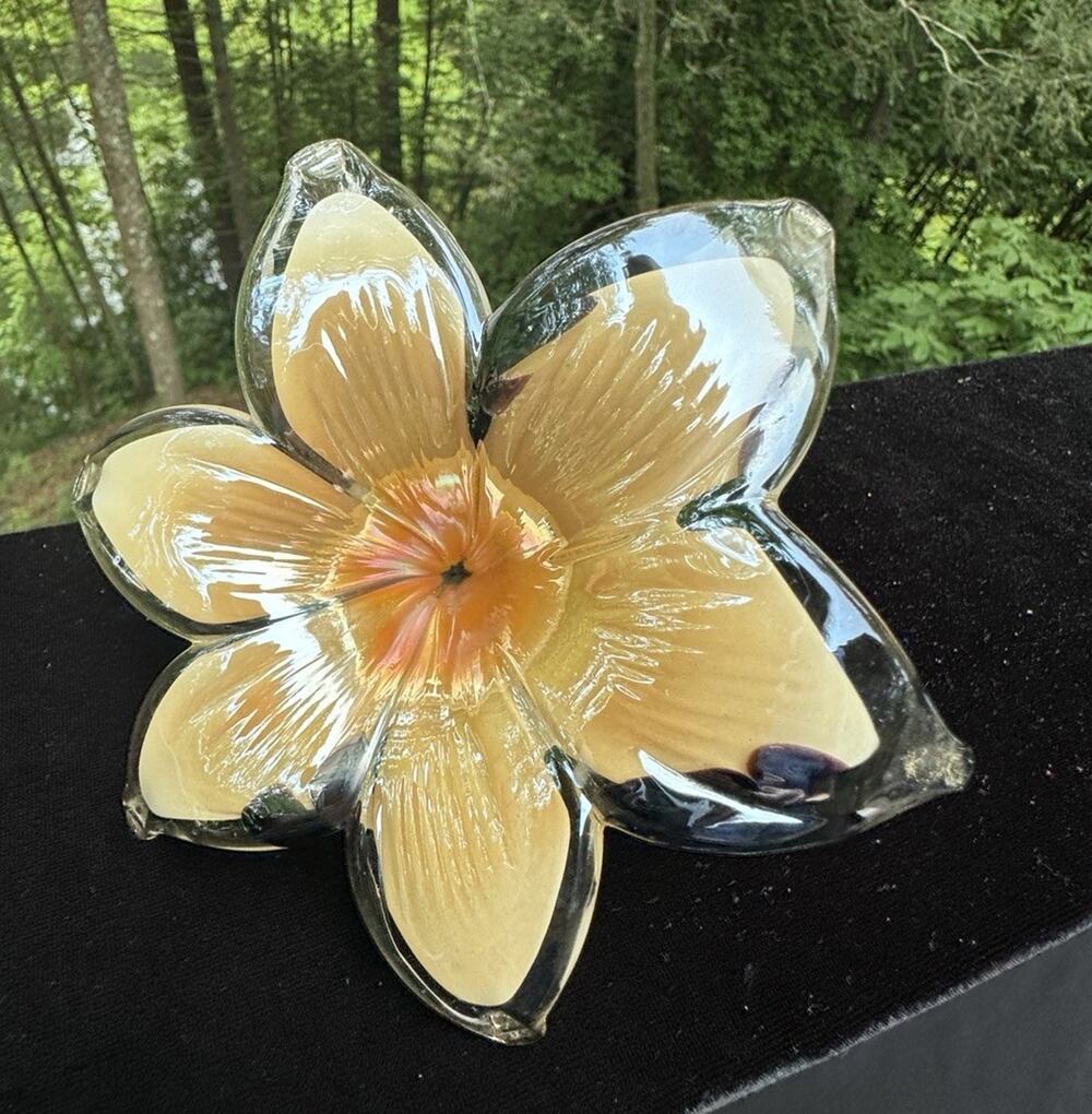 Vintage Murano Hand Blown Flower Art Glass Flower Twisted Stem Home Decor -A72